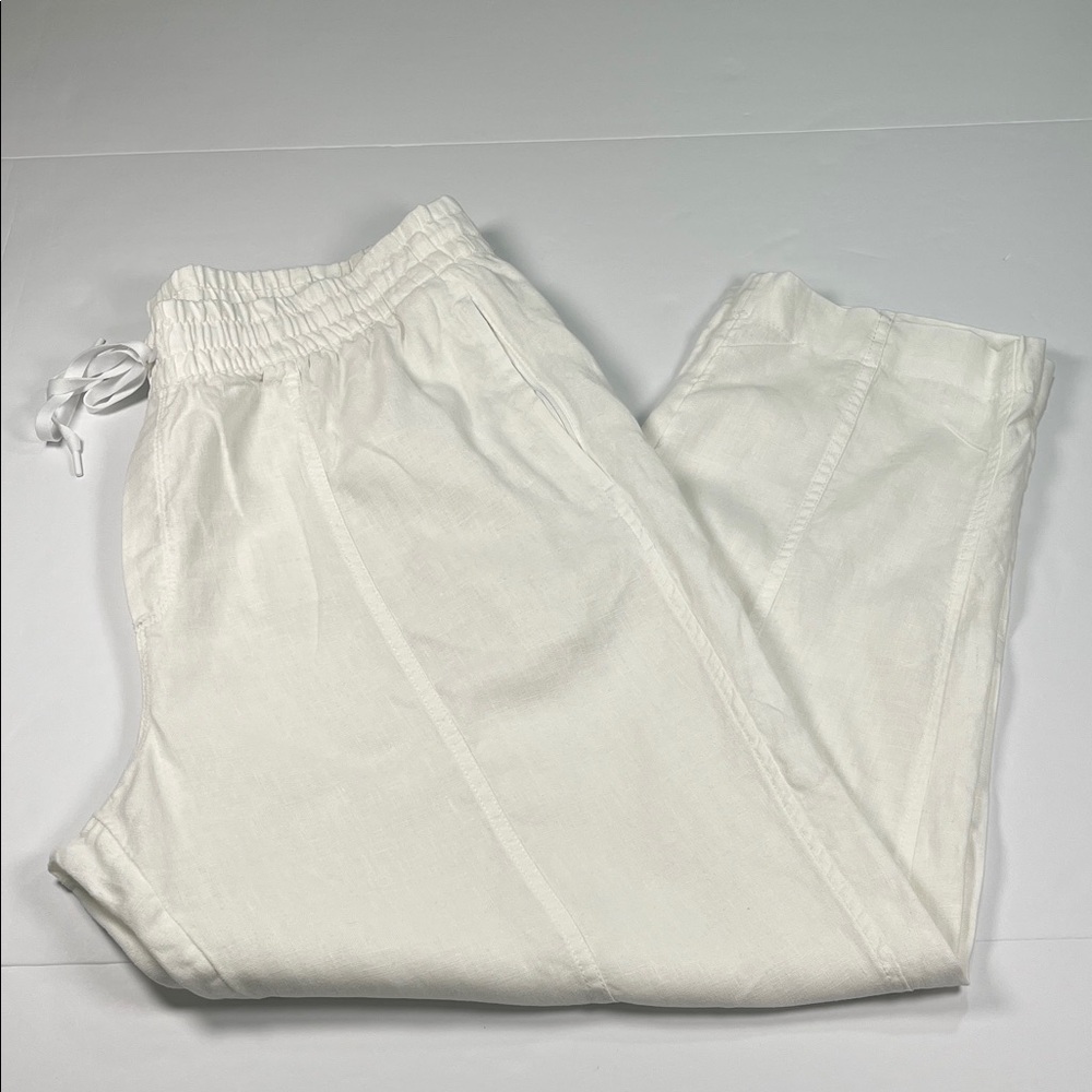 Athleta Women’s White Linen Pull on Pants Front & Back Pockets Sz XL